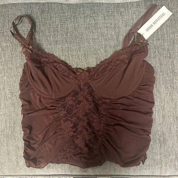 NWT UO Out From Under Jazz Club Lace Trim Corset in Chocolate XL - Picture 5 of 8